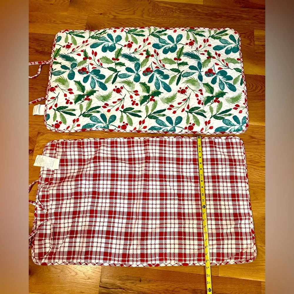 Set Of 2 King Reversible Holly Plaid Green Red White Pillow Shams